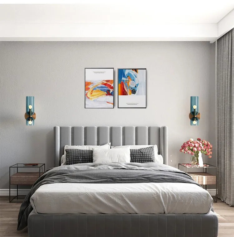 LuxRoyale Modern Brass Wall Sconce with Dual Blue Frosted Glass Shades