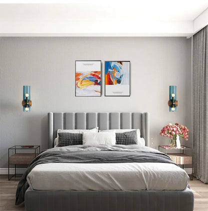 LuxRoyale Modern Brass Wall Sconce with Dual Blue Frosted Glass Shades