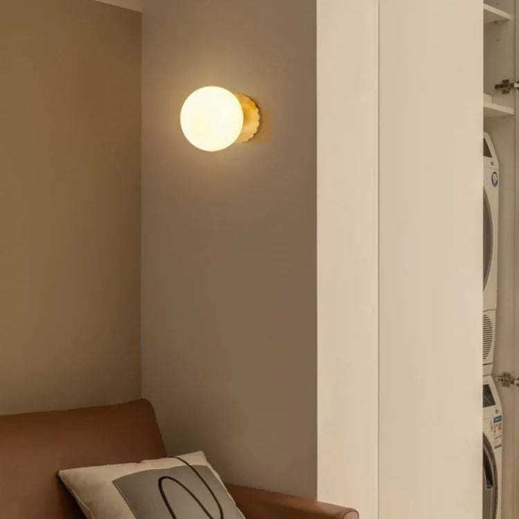 LuxRoyale Marshmallo Glass Ball Wall Sconce with Brass Backplate for Bedroom & Bedside