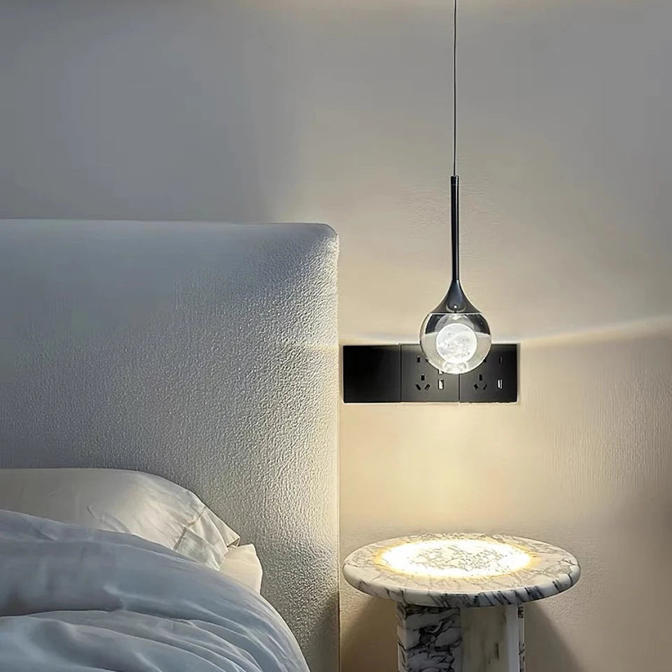 Luxora Moon Crystal Pendant Light - Adjustable Modern Hanging Lamp for Bedroom Living Room