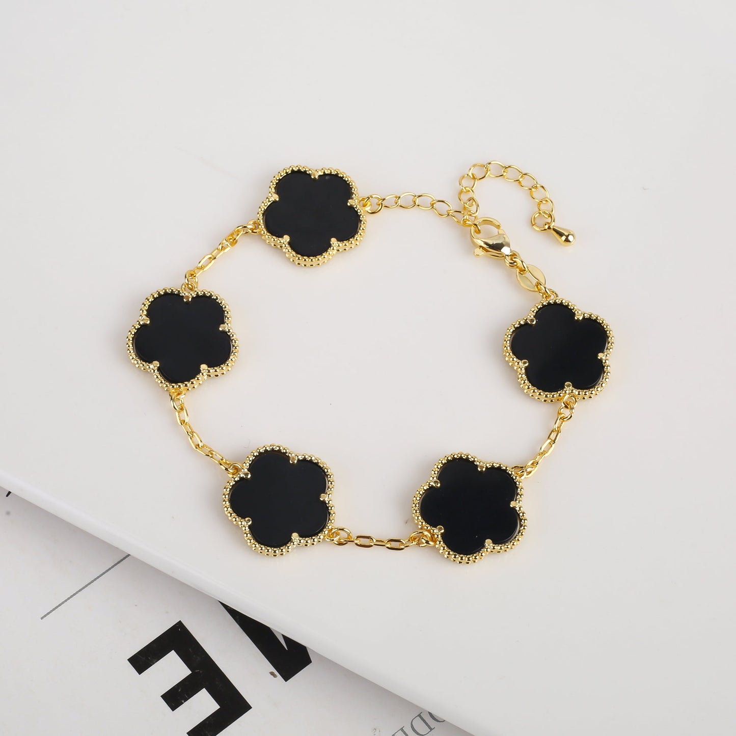 RoyaleGlow Vintage Clover Flower Pendant Gold Chain Bracelet