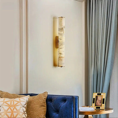 LuxRoyale Spanish Cylindrical Snowflake Marble Wall Lamp, Hand Finished Copper Luxury
