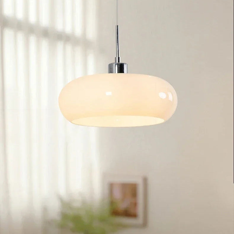 Royelux Modern Bauhaus Glass Pendant Light - Hand-Blown Opal Shade Warm Glow