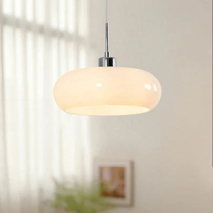 Royelux Modern Bauhaus Glass Pendant Light - Hand-Blown Opal Shade Warm Glow