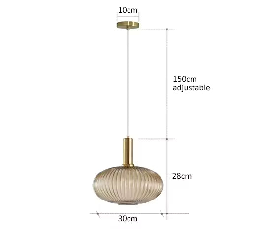 Luxora Nordic Glass Pendant Light, Brass Finish Warm Glow Hanging Lamp