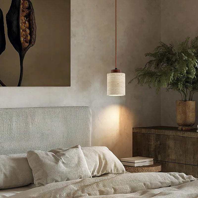 LuxRoyale Nordic Travertine Pendant Light, Minimalist Drum Fixture for Kitchen and Dining