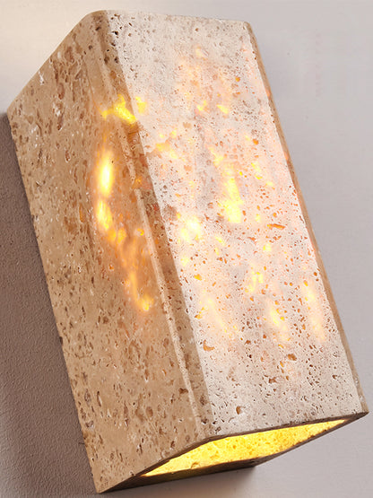 LuxRoyale Natural Travertine LED Wall Sconce- Wabi Sabi Cube Up Down Light