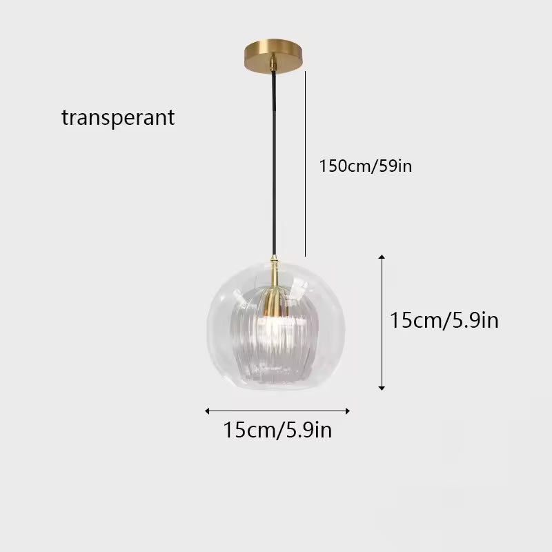 Royelux June Glass Globe Pendant Light, Modern Hanging Lamp for Kitchen and Living Room
