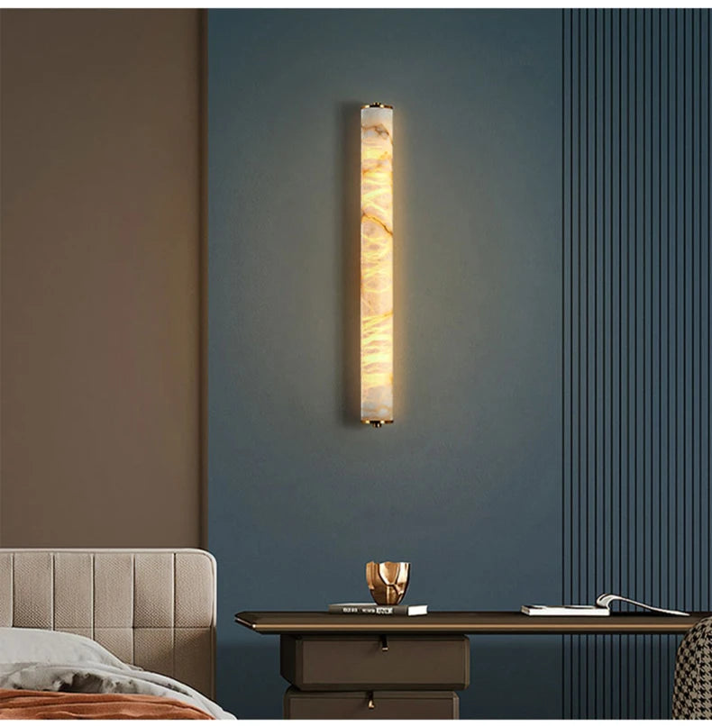 LuxRoyale Spanish Cylindrical Snowflake Marble Wall Lamp, Hand Finished Copper Luxury