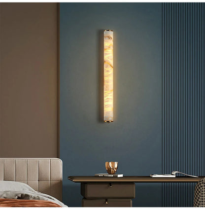 LuxRoyale Spanish Cylindrical Snowflake Marble Wall Lamp, Hand Finished Copper Luxury