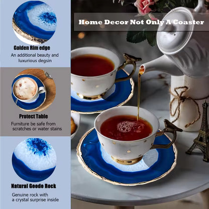 Luxora Blue Agate Coaster with Gold-Plated Edges – Heat-Resistant Beverage Holder