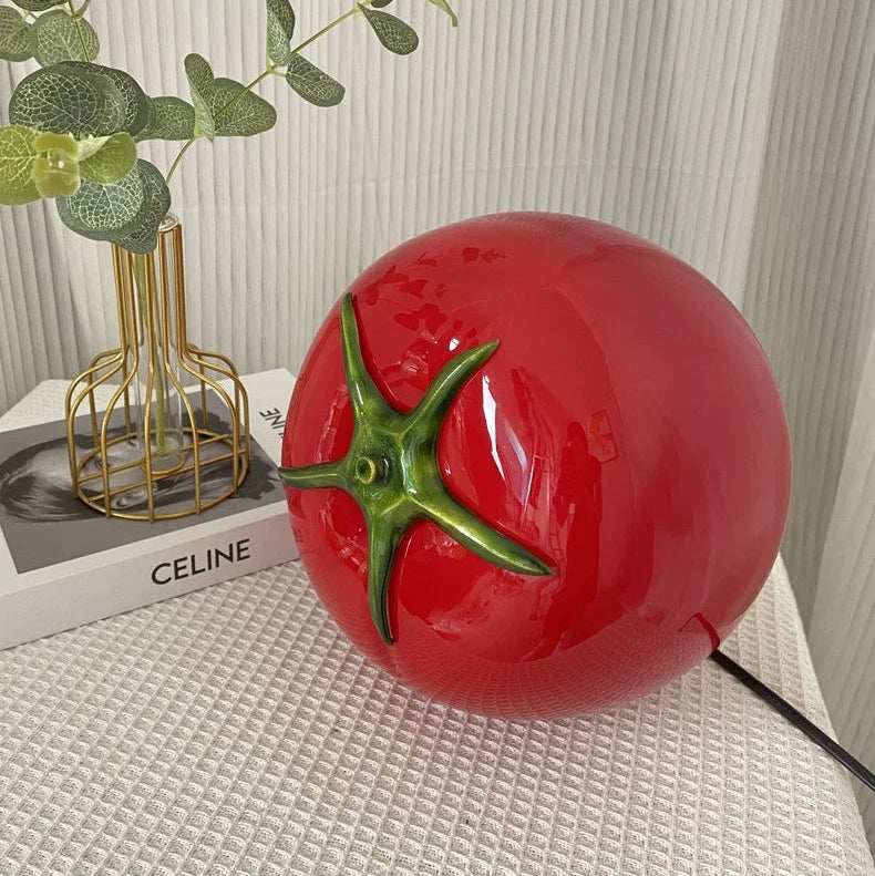 LuxRoyale Creative Tomato Glass Table Lamp, Ambient Night Light for Bedside Decor