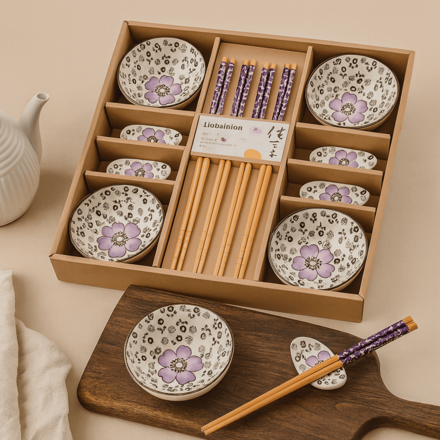 SakuraBloom Sushi Dinnerware Set (12-Piece Gift Box)