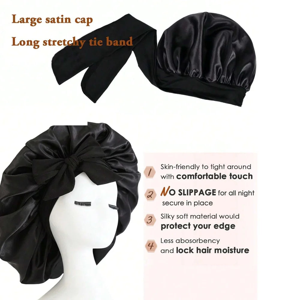Satin Bonnet Silk Bonnet Adjustable Bonne For Sleeping Hair Bonnet With Tie Band Bonnets For Women Men 2