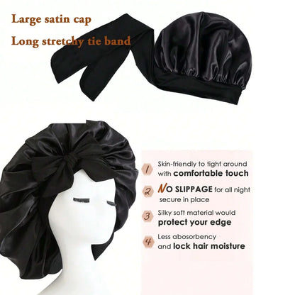 Satin Bonnet Silk Bonnet Adjustable Bonne For Sleeping Hair Bonnet With Tie Band Bonnets For Women Men 2