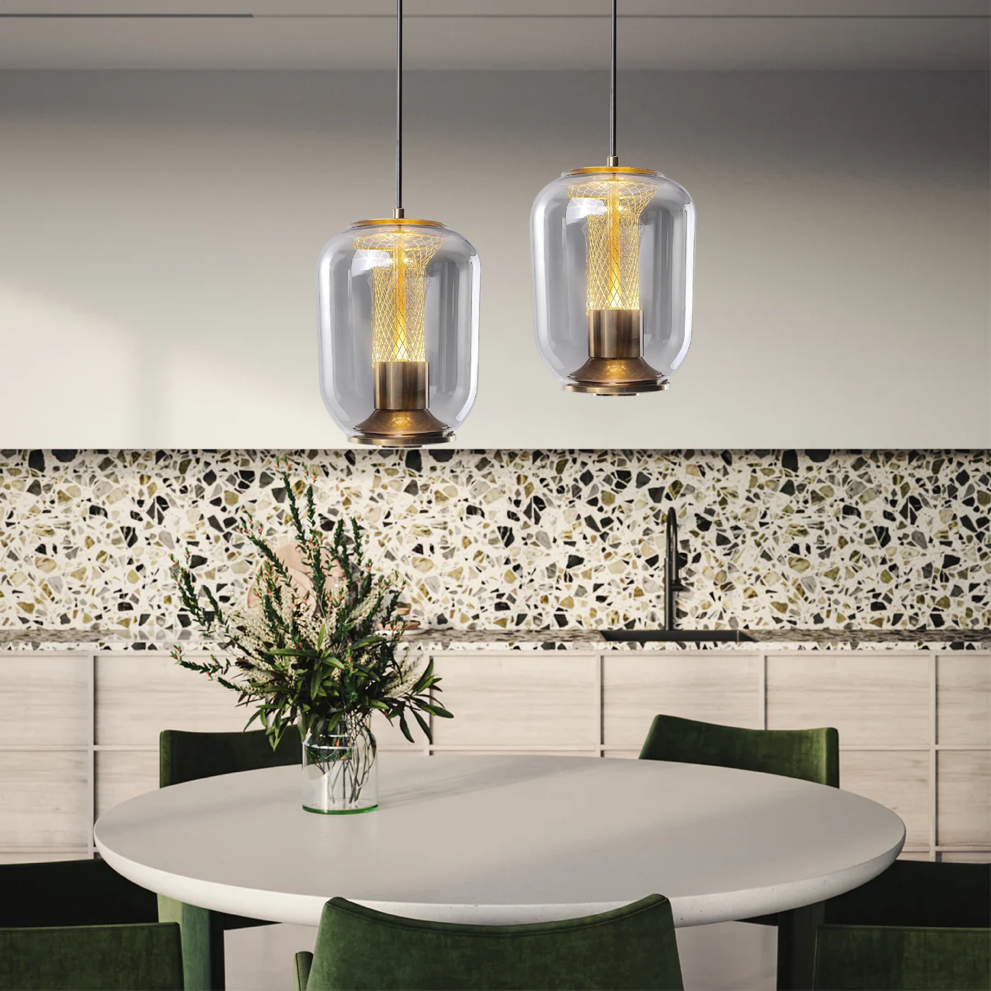 Luxora Glass Pendant Light, Warm Amber Glow Modern Hanging Lamp for Dining Room