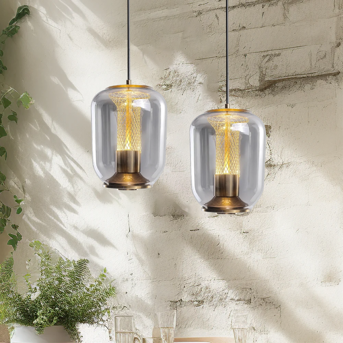 Luxora Glass Pendant Light, Warm Amber Glow Modern Hanging Lamp for Dining Room