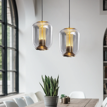 Luxora Glass Pendant Light, Warm Amber Glow Modern Hanging Lamp for Dining Room