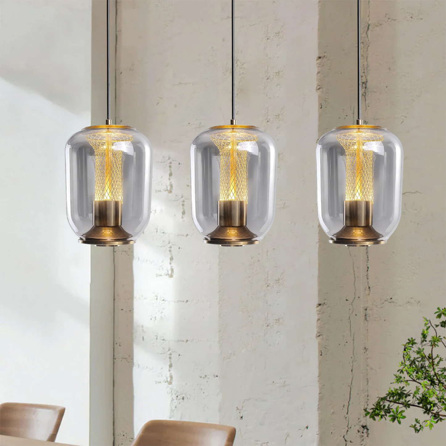 Luxora Glass Pendant Light, Warm Amber Glow Modern Hanging Lamp for Dining Room