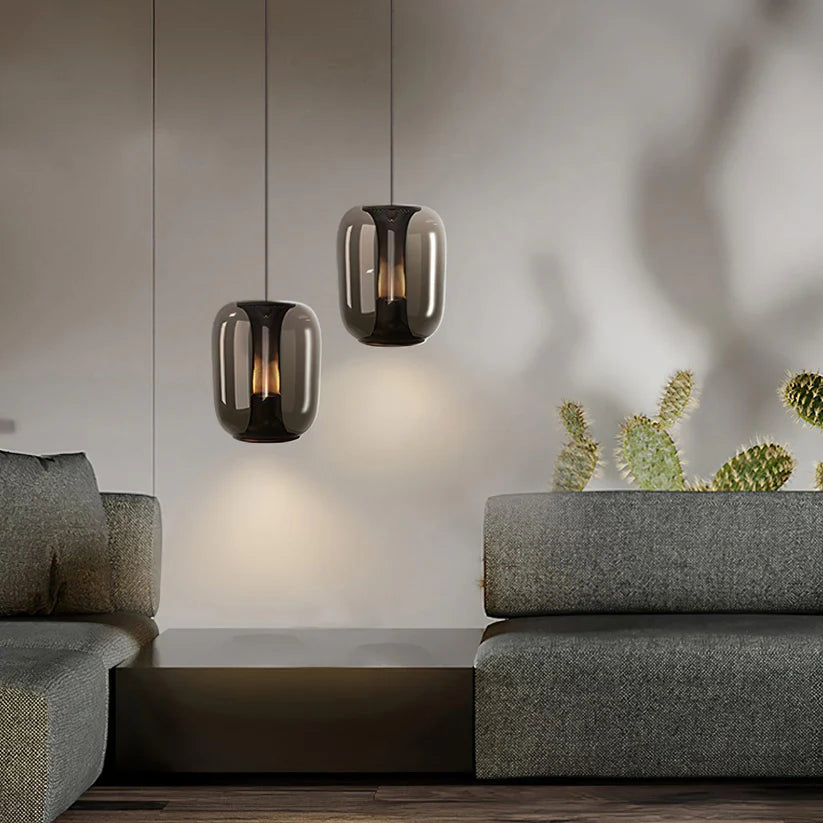 Luxora Glass Pendant Light, Warm Amber Glow Modern Hanging Lamp for Dining Room