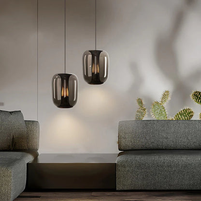 Luxora Glass Pendant Light, Warm Amber Glow Modern Hanging Lamp for Dining Room