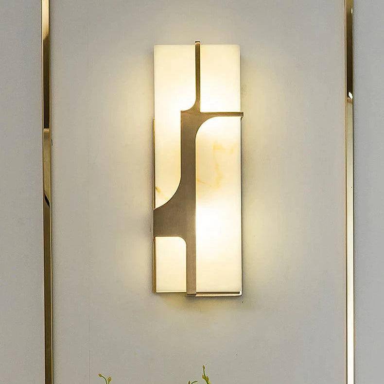 LuxRoyale Ariel Alabaster Wall Lamp With Brass Frame For Modern Living Rooms And Hallways