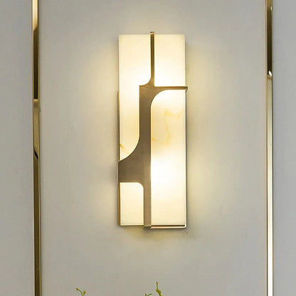 LuxRoyale Ariel Alabaster Wall Lamp With Brass Frame For Modern Living Rooms And Hallways