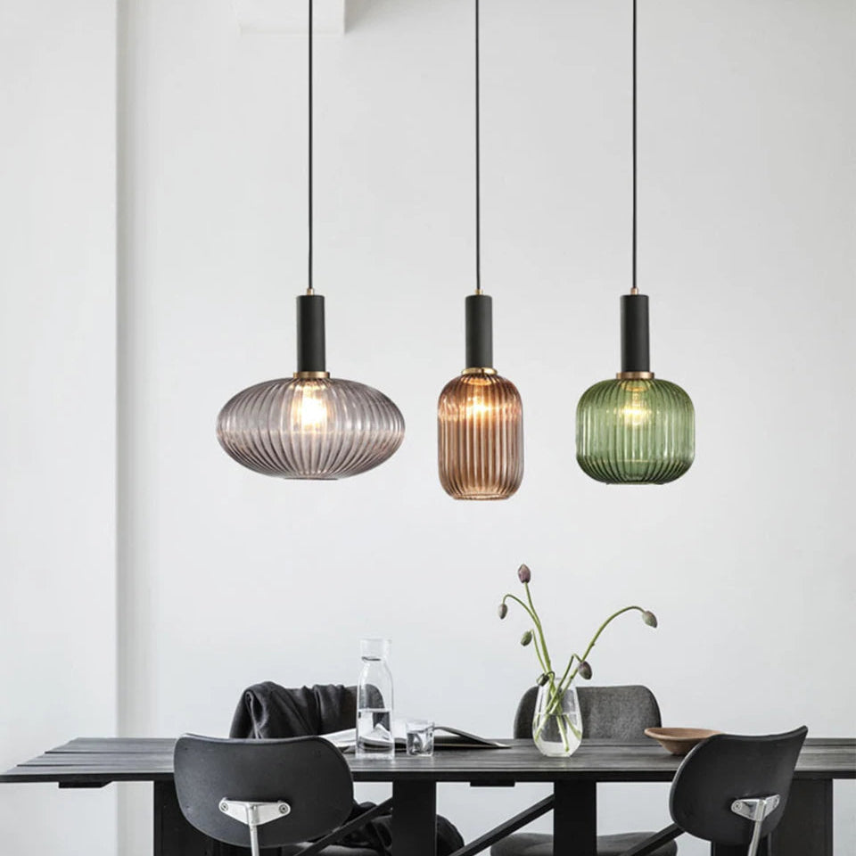 Luxora Nordic Glass Pendant Light, Brass Finish Warm Glow Hanging Lamp