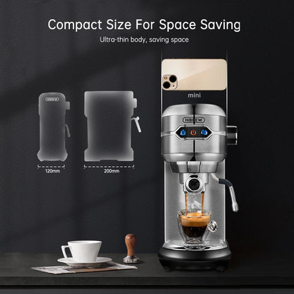 Slim Espresso Machine – 20-Bar Semi-Automatic Coffee Maker for ESE Pods & Ground Coffee