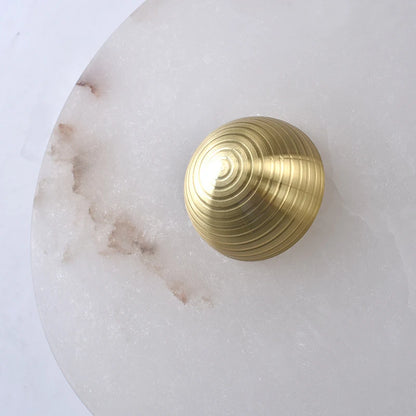LuxRoyale Round Alabaster Wall Lamp With Fluted Brass Center And Hidden LED Glow