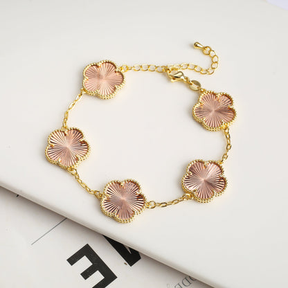 RoyaleGlow Vintage Clover Flower Pendant Gold Chain Bracelet