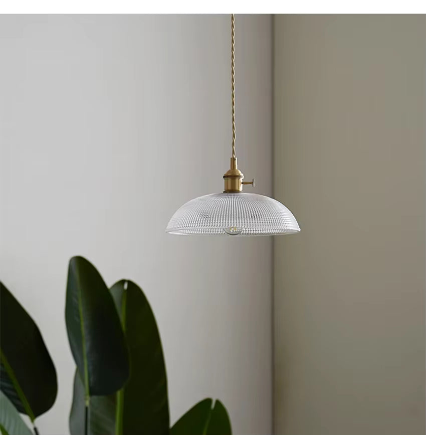 RoyaleGlow Clear Glass Pendant Light - Textured Dome Hanging Lamp for Kitchen, Dining
