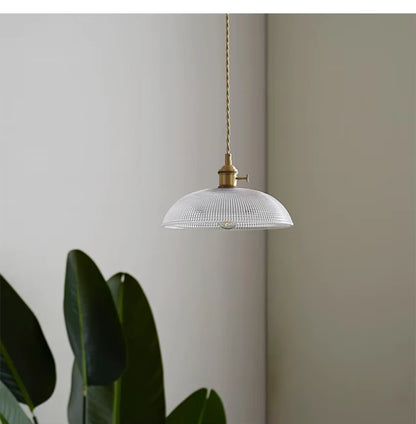 RoyaleGlow Clear Glass Pendant Light - Textured Dome Hanging Lamp for Kitchen, Dining