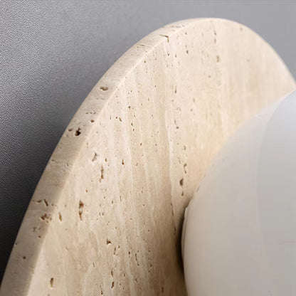Royelux Natural Travertine Stone Wall Sconce - Modern Organic Round Bedside Light