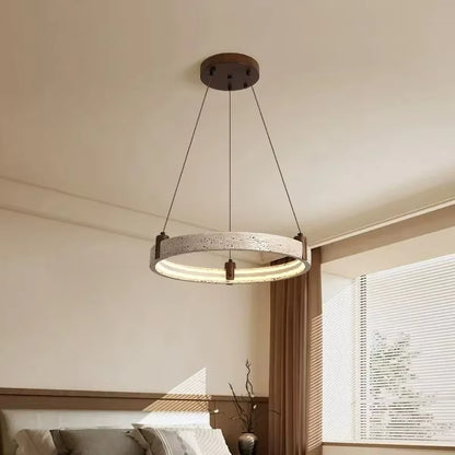 Royelux Modern Circular Travertine Chandelier with LED Light for Dining Room, Living Room
