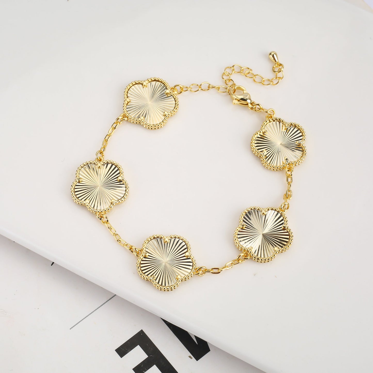RoyaleGlow Vintage Clover Flower Pendant Gold Chain Bracelet