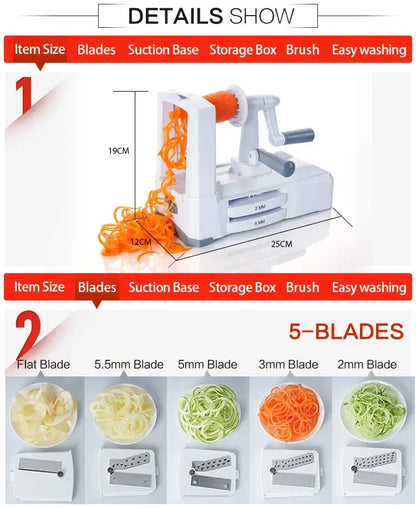 Royallure 7-Blade Vegetable Spiralizer – Zucchini Noodle Maker and Zoodle Maker with Suction Pad and Storage Caddy