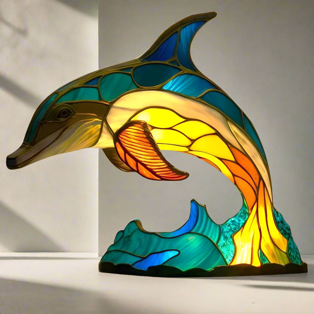 Royaleva WildCraft Animal Light Sculptures – Stained Glass LED Art Lamp - Wolf