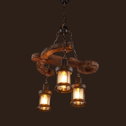 Royaleva Antique Industrial Wood LED Ceiling Light - Pendant Lamps For Vintage Home Decor