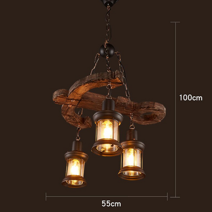 Royaleva Antique Industrial Wood LED Ceiling Light - Pendant Lamps For Vintage Home Decor