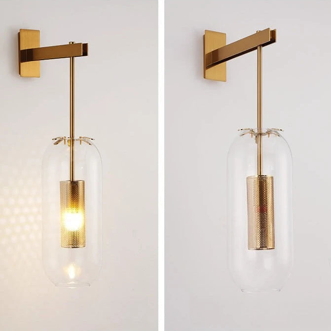 Luxora Gold Finish Glass Cylinder Wall Sconce - Modern Honeycomb Lighting
