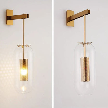 Luxora Gold Finish Glass Cylinder Wall Sconce - Modern Honeycomb Lighting