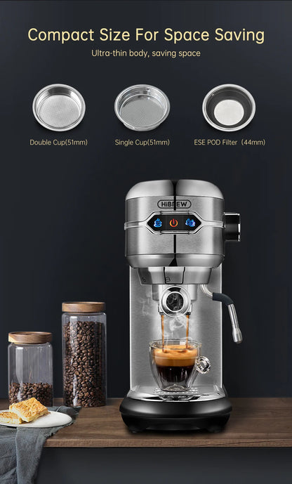 Slim Espresso Machine – 20-Bar Semi-Automatic Coffee Maker for ESE Pods & Ground Coffee