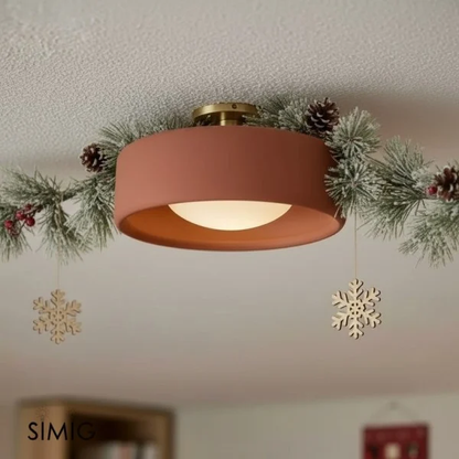 LuxRoyale Modern White Porcelain Semi-Flush Mount Ceiling Light with Brass Accent