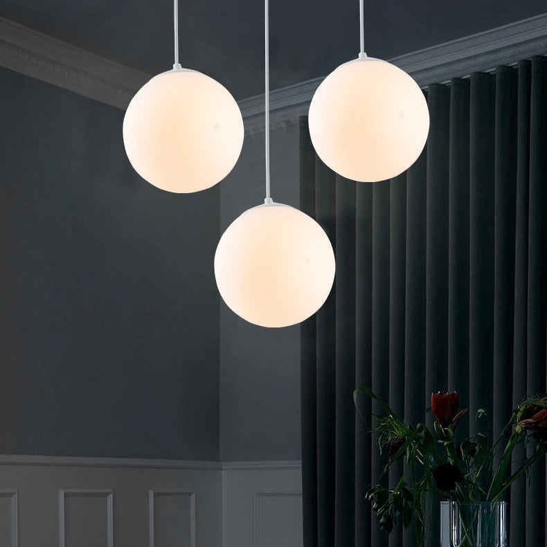 LuxRoyale Nordic Globe Milky Glass Pendant Light, Sphere Minimalist Pendant Lamp With Soft Glow