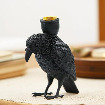 Halloween black crow candle holder decoration item, Halloween setup accessory, resin craft candle holder decoration item