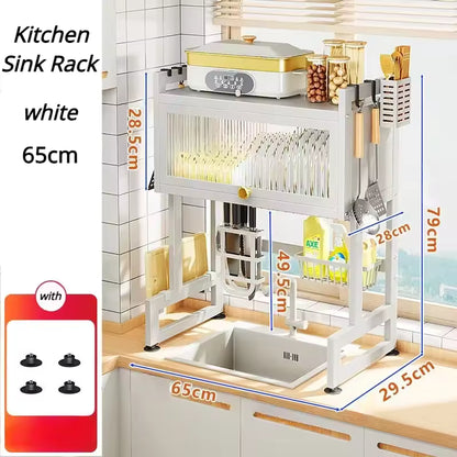 Royallure Adjustable Stainless Steel Dish Rack Cabinet Organizer for Kitchen Sink