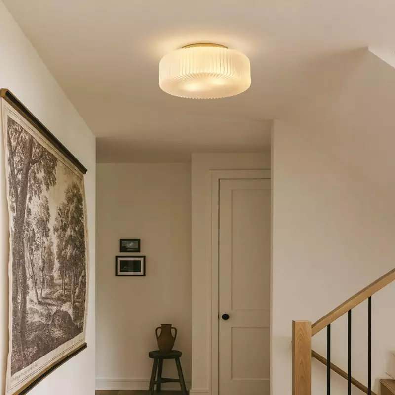 Royelux Modern Opaline Ribbed Glass Flush Mount Ceiling Light for Bedroom & Hallway