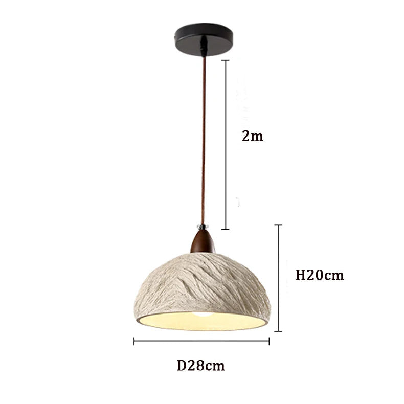 Lumora Terra Zen Pendant Light, Travertine Texture With Scalloped Edge And Walnut Accents For Japandi Modern Homes