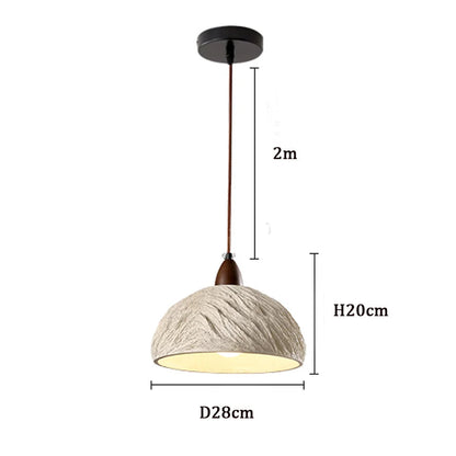 Lumora Terra Zen Pendant Light, Travertine Texture With Scalloped Edge And Walnut Accents For Japandi Modern Homes